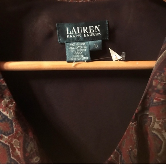 Make Offer Lauren Ralph Lauren Women's Paisley Blouse - Brown Garnet Size 12 - Picture 3 of 8